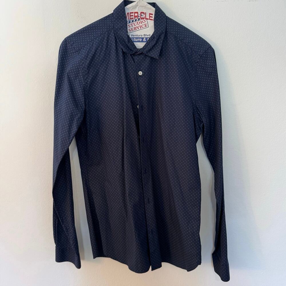The Kooples Slim Fit Navy Blue Micro Print Button Up Dress Shirt XS Long Sleeve